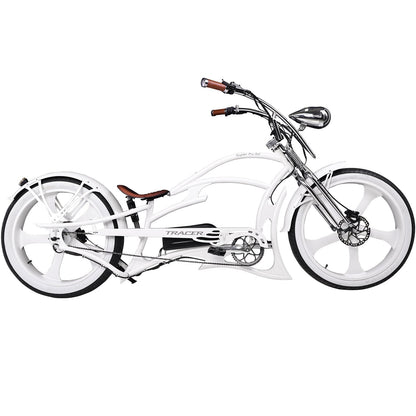 Tracer 800W 48V Raptor Pro DS Chopper Stretch Cruiser Fat Tire Electric Bike - EB-MB-RAPTOR PRO DS-WHI/WHI