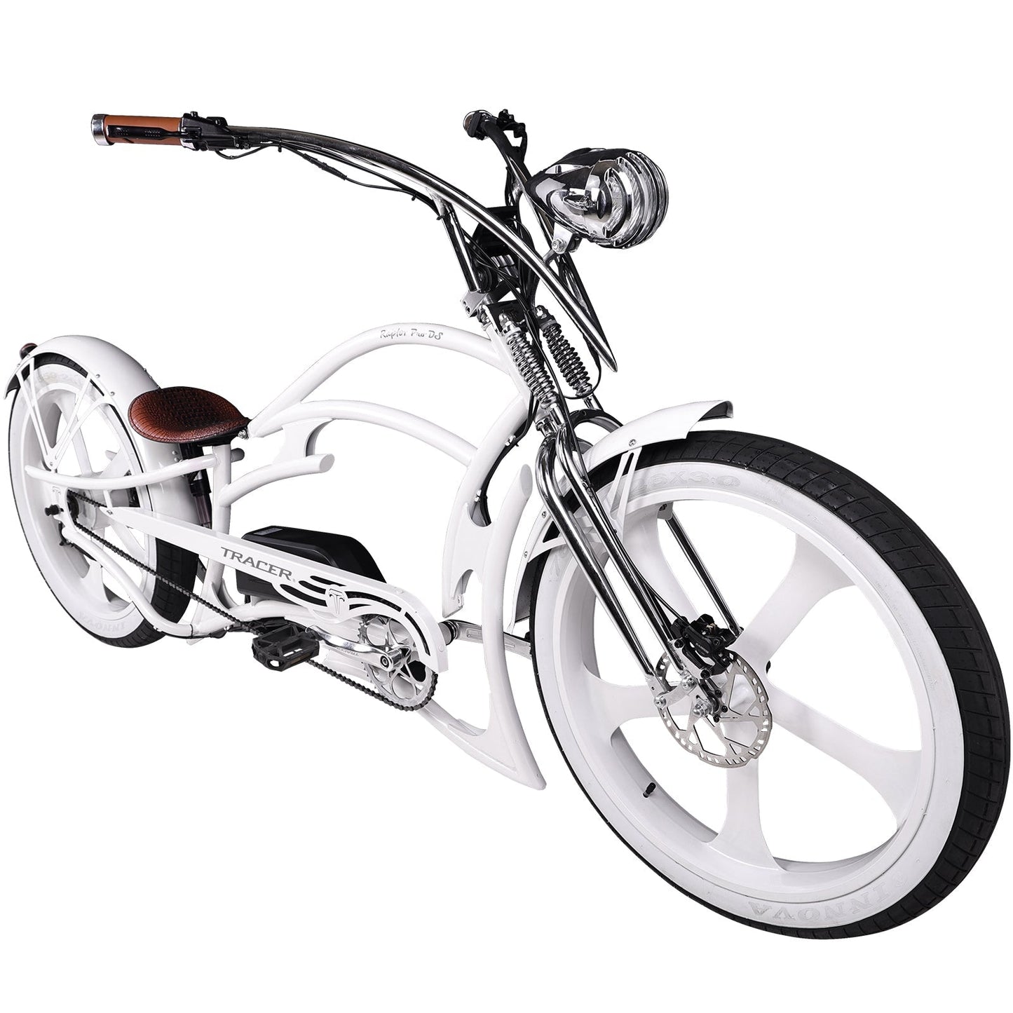 Tracer 800W 48V Raptor Pro DS Chopper Stretch Cruiser Fat Tire Electric Bike - EB-MB-RAPTOR PRO DS-WHI/WHI