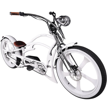 Tracer 800W 48V Raptor Pro DS Chopper Stretch Cruiser Fat Tire Electric Bike - EB-MB-RAPTOR PRO DS-WHI/WHI