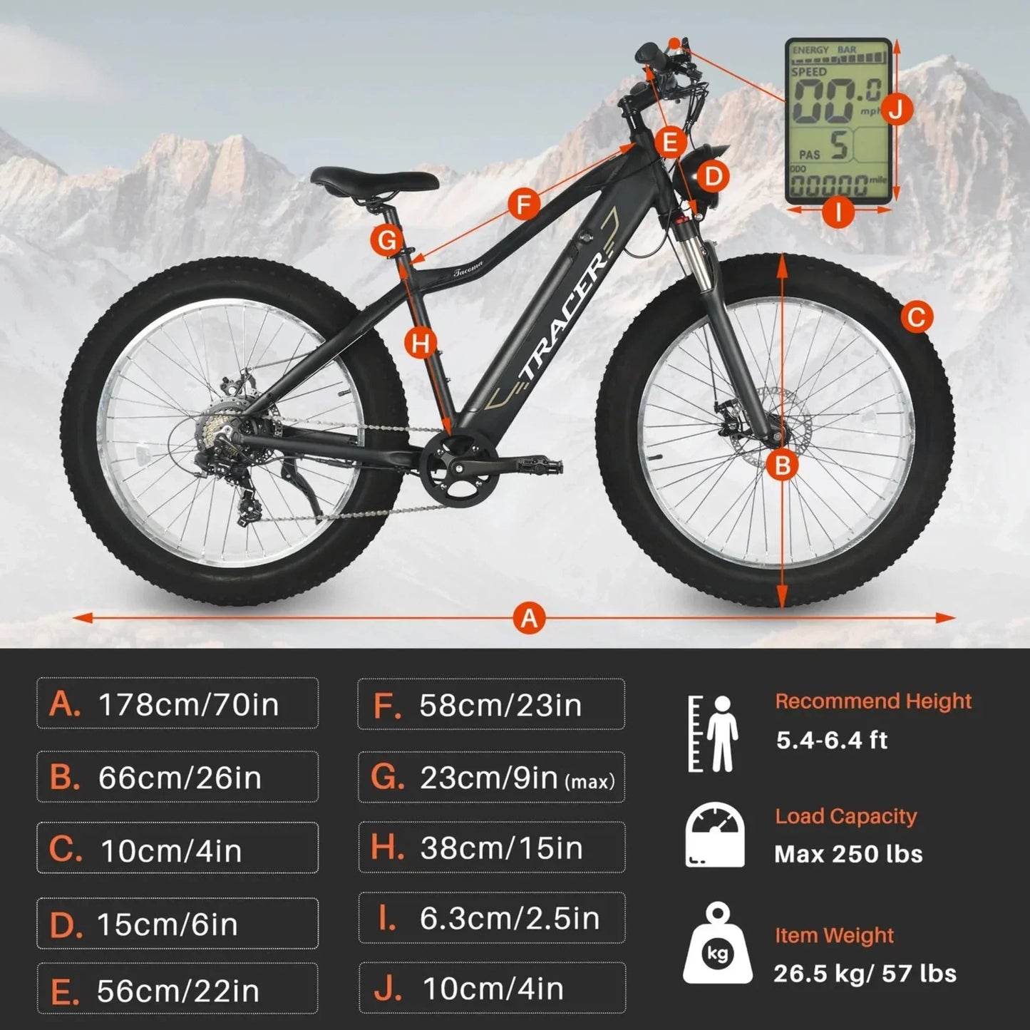 Tracer 800W 26" Tacoma Fat Tire Electric Bike - MB-EB-TACOMA-BK/PLS