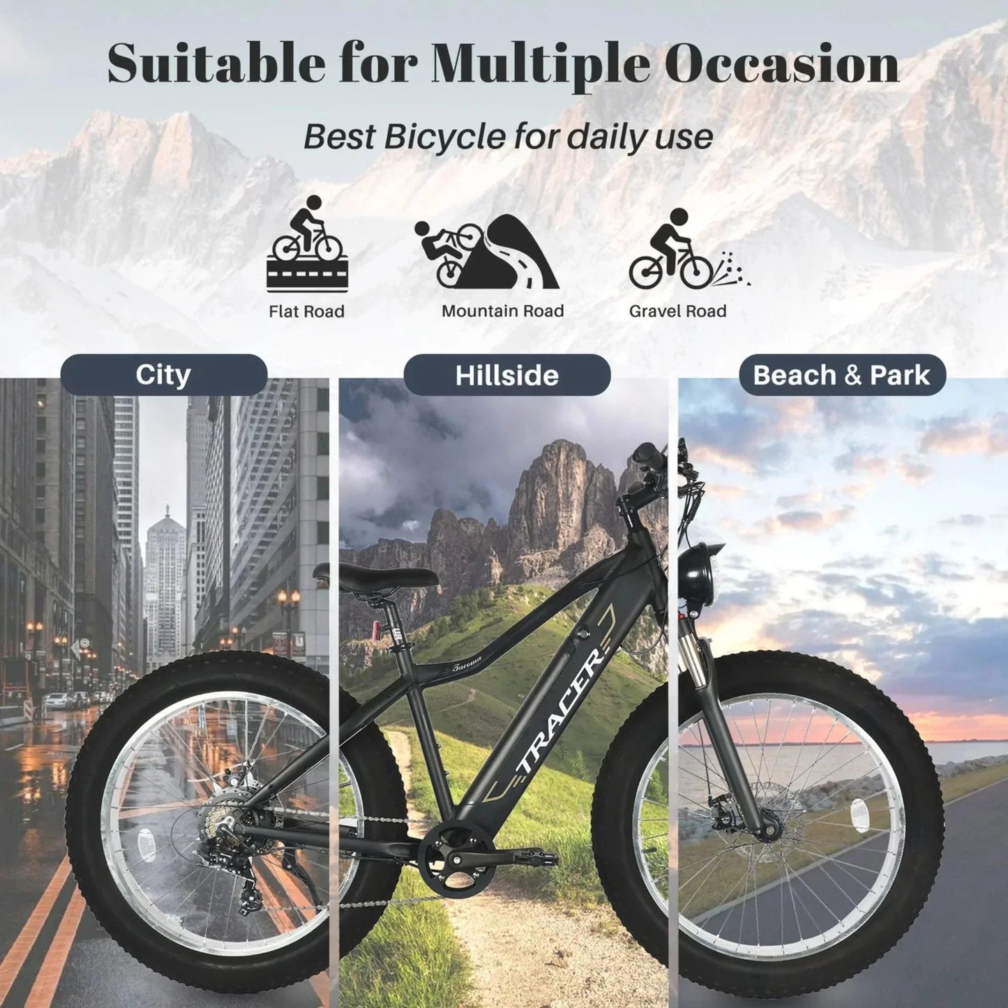 Tracer 800W 26" Tacoma Fat Tire Electric Bike - MB-EB-TACOMA-BK/PLS