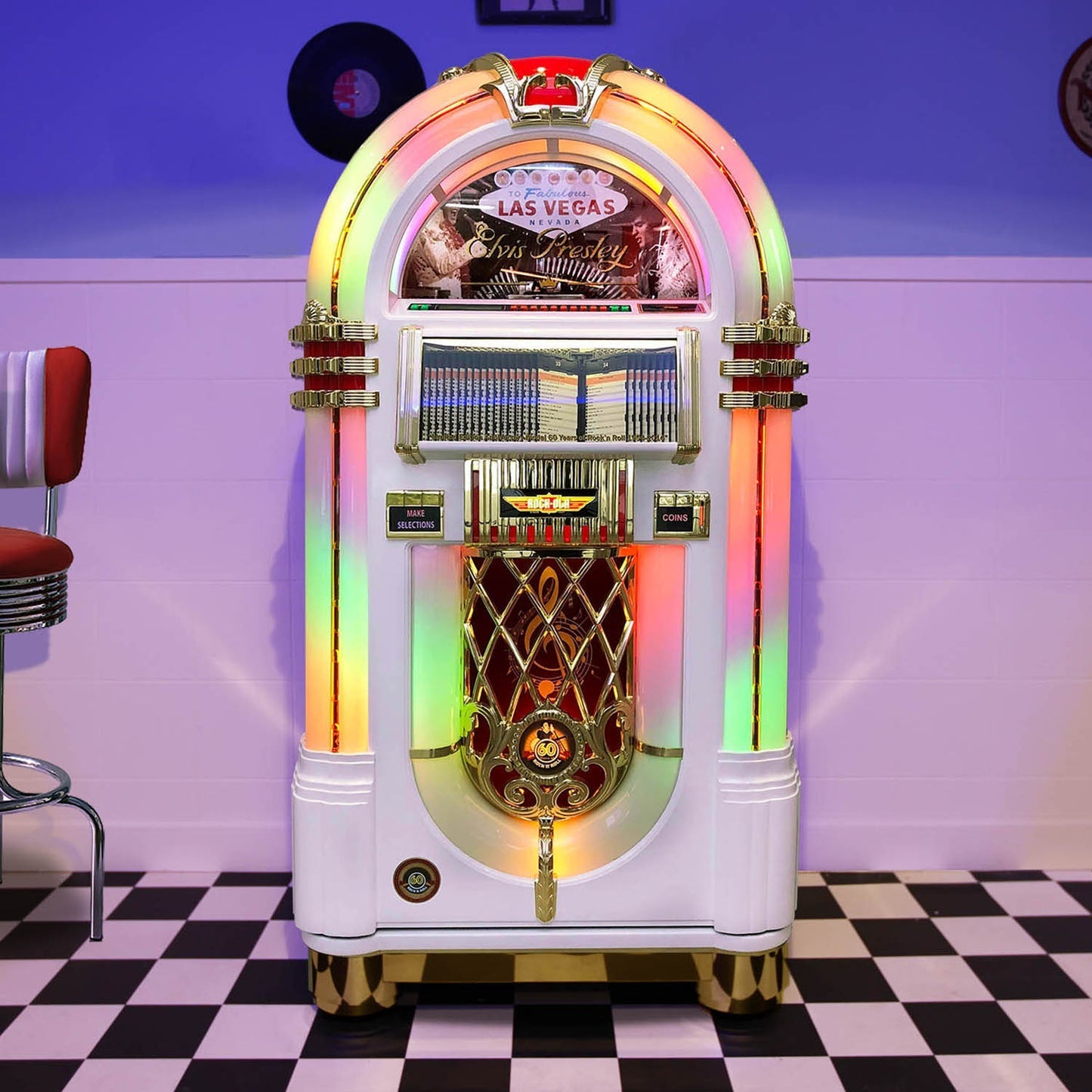 Rock-Ola Bubbler Elvis CD Jukebox in Gloss White - CD8E-GWE