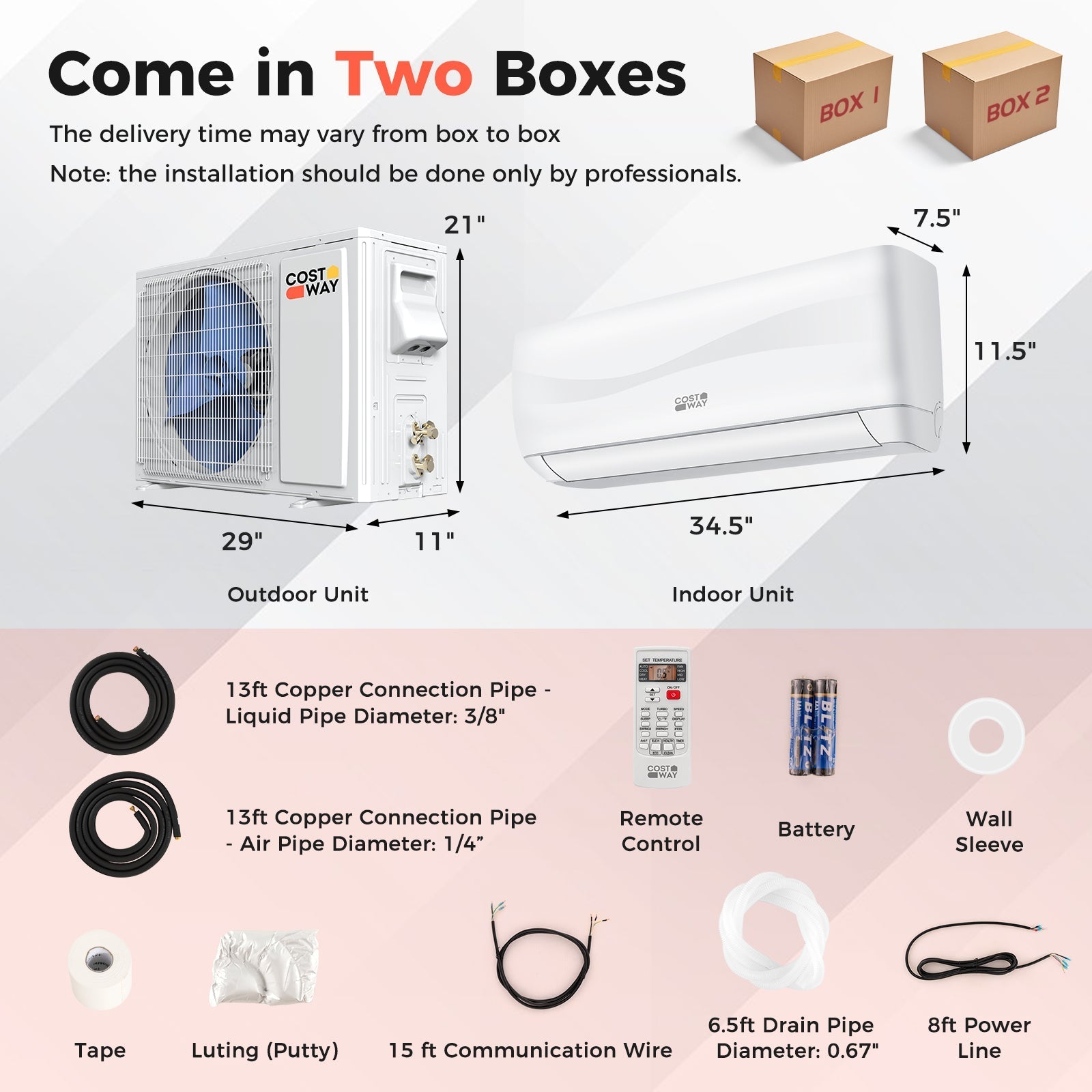 Costway Blast Series Mini Split Air Conditioner Heater Ductless 12000 BTU 20 SEER2 115V Remote Control New - FP10302US-WH+