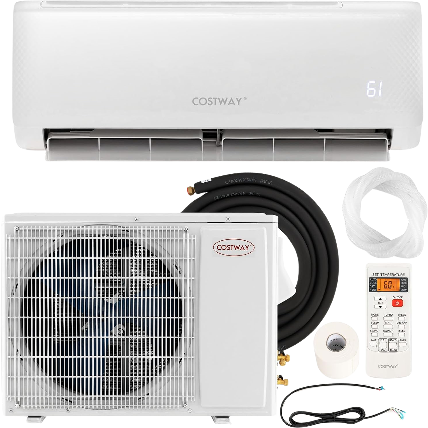 Costway Airtural Series Mini Split Air Conditioner Heater Ductless 12000 BTU 21 SEER2 208-230V Remote Control New - FP10412US-WH+