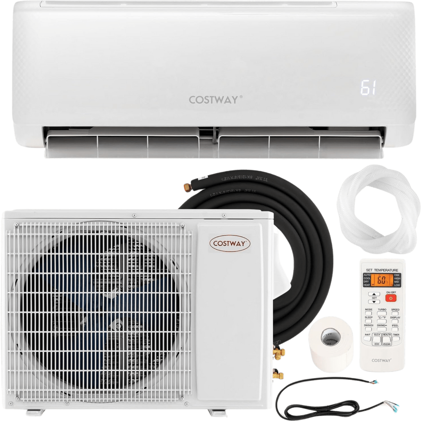 Costway 12000 BTU 21 SEER2 208-230V Ductless Mini Split Air Conditioner Heat Pump System Remote Control New - FP10412US-WH