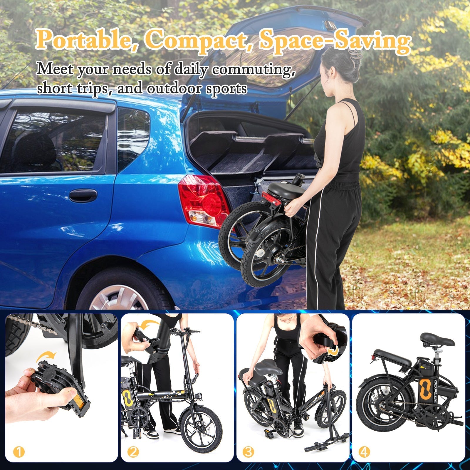 Costway Folding Electric Bike with Dual Disc Brakes 500W 20 MPH 37 Mile Range New - SP38244US