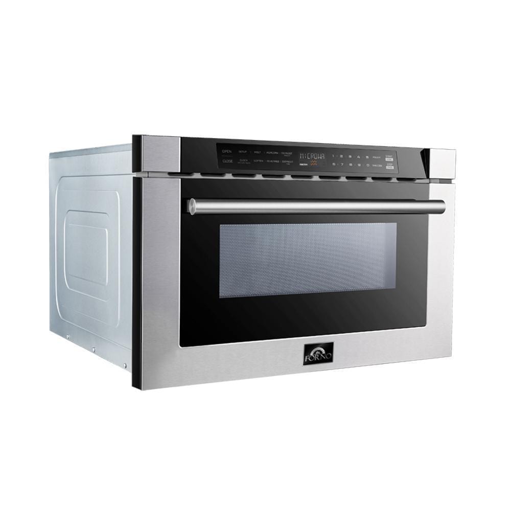 Forno Appliace Package - 36 Inch Gas Burner/Electric Oven Pro Range, Wall Mount Range Hood, Refrigerator, Microwave Drawer, Dishwasher, AP-FFSGS6187-36-W-8