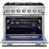 Forno Appliance Package - 36 Inch Gas Burner/Electric Oven Pro Range, Range Hood, Refrigerator, Microwave Drawer, Dishwasher, Wine Cooler, AP-FFSGS6187-36-W-9