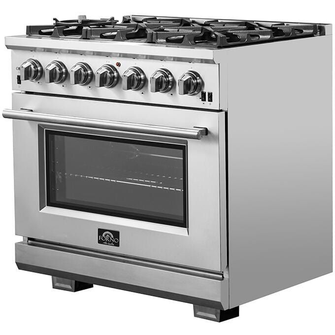 Forno Appliance Package - 36 Inch Gas Burner/Electric Oven Pro Range, Wall Mount Range Hood, Dishwasher, AP-FFSGS6187-36-W-2