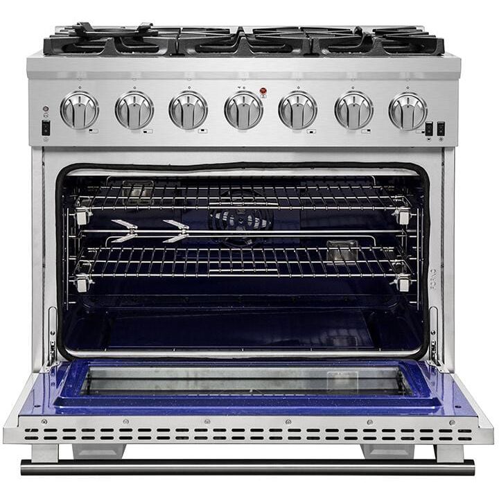 Forno Appliance Package - 36 Inch Pro Gas Range, Range Hood, Refrigerator, Microwave Drawer, Dishwasher, Wine Cooler, AP-FFSGS6260-36-W-9