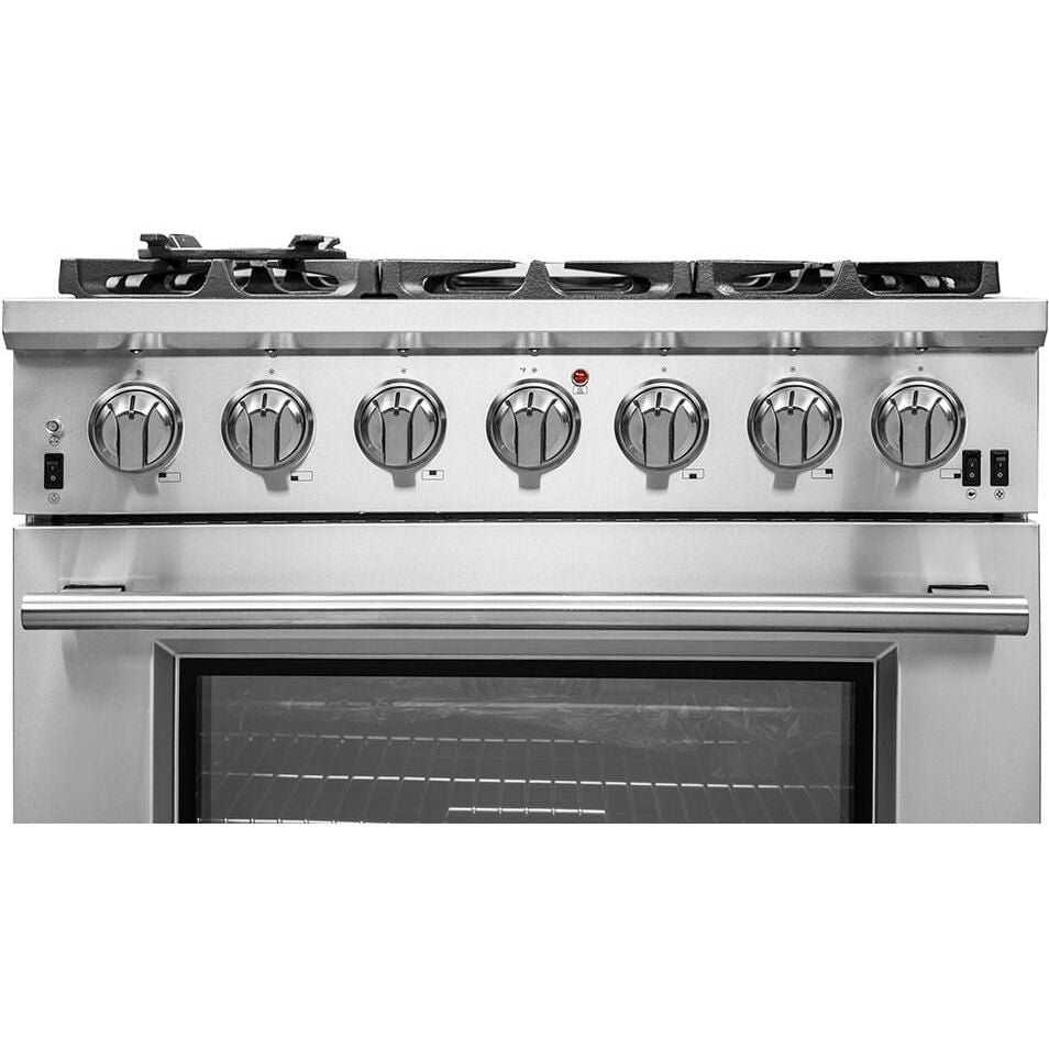 Forno Appliance Package - 36 Inch Pro Gas Range, Range Hood, Refrigerator, Microwave Drawer, Dishwasher, Wine Cooler, AP-FFSGS6260-36-9