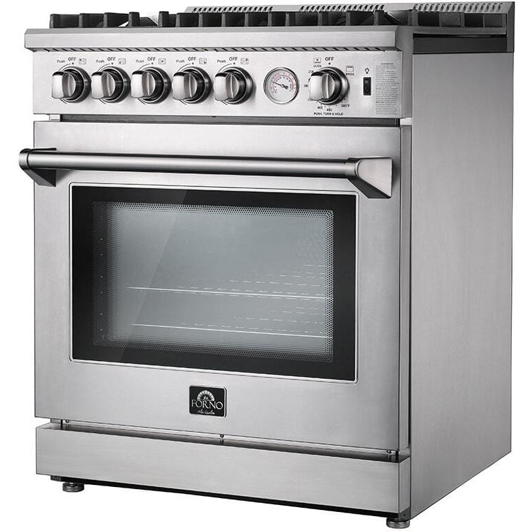 Forno Appliance Package - 30 Inch Gas Range, Wall Mount Range Hood, Microwave Drawer, Dishwasher, AP-FFSGS6275-30-W-6