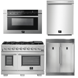 Forno Appliance Package - 48 Inch Pro Gas Range, Refrigerator, Microwave Drawer, Dishwasher, AP-FFSGS6260-48-7