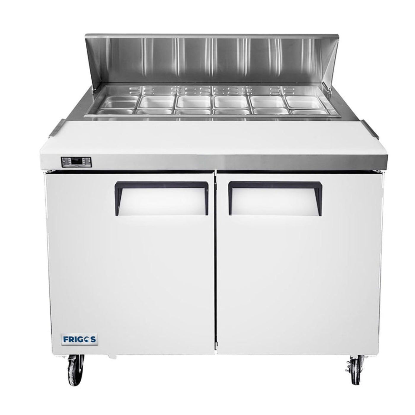 Frigos  48" Two Door Refrigerated Sandwich Prep Table (12) 1/6 size pans - FGA-SPT-12P-48