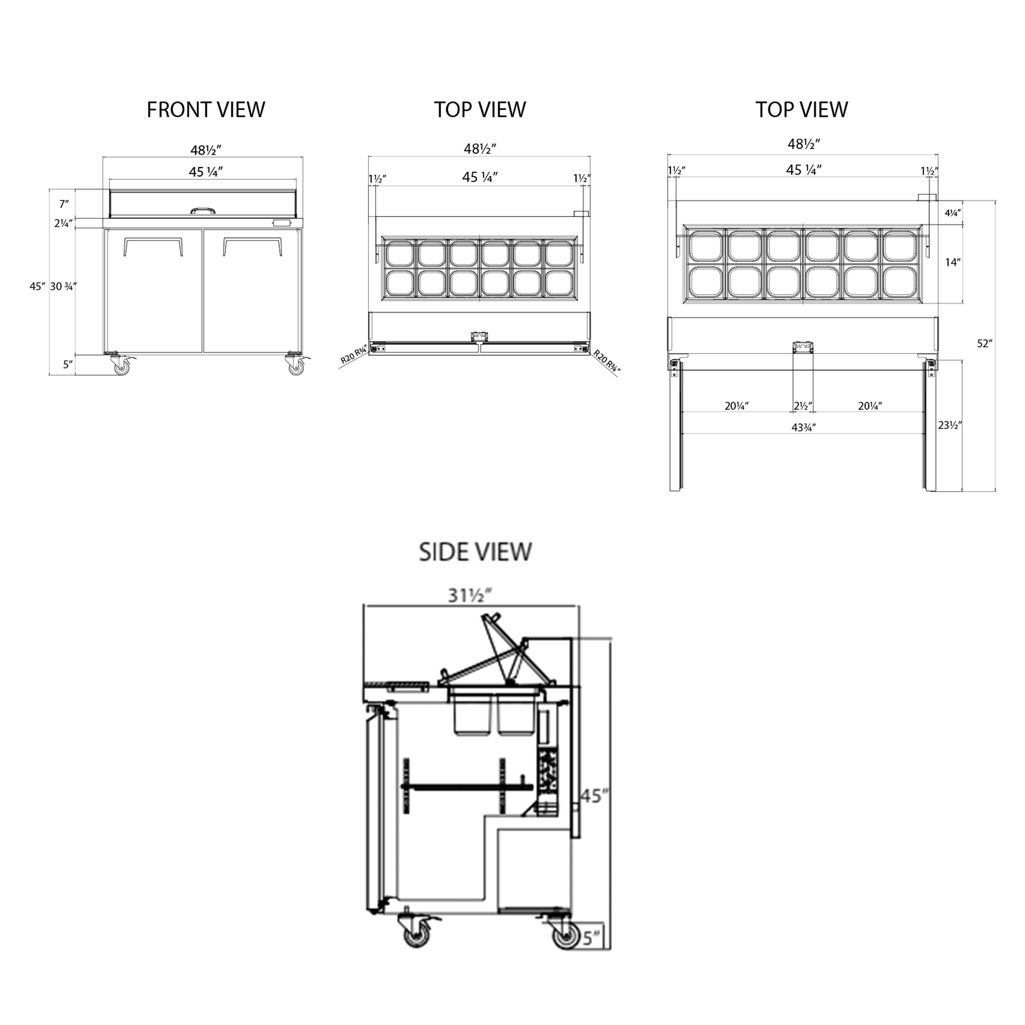 Frigos 48" Sandwich & Salad Prep Table Refrigerator, 2 Doors, Aluminum Interior, Stainless Steel Floor – FG-SWPT-48