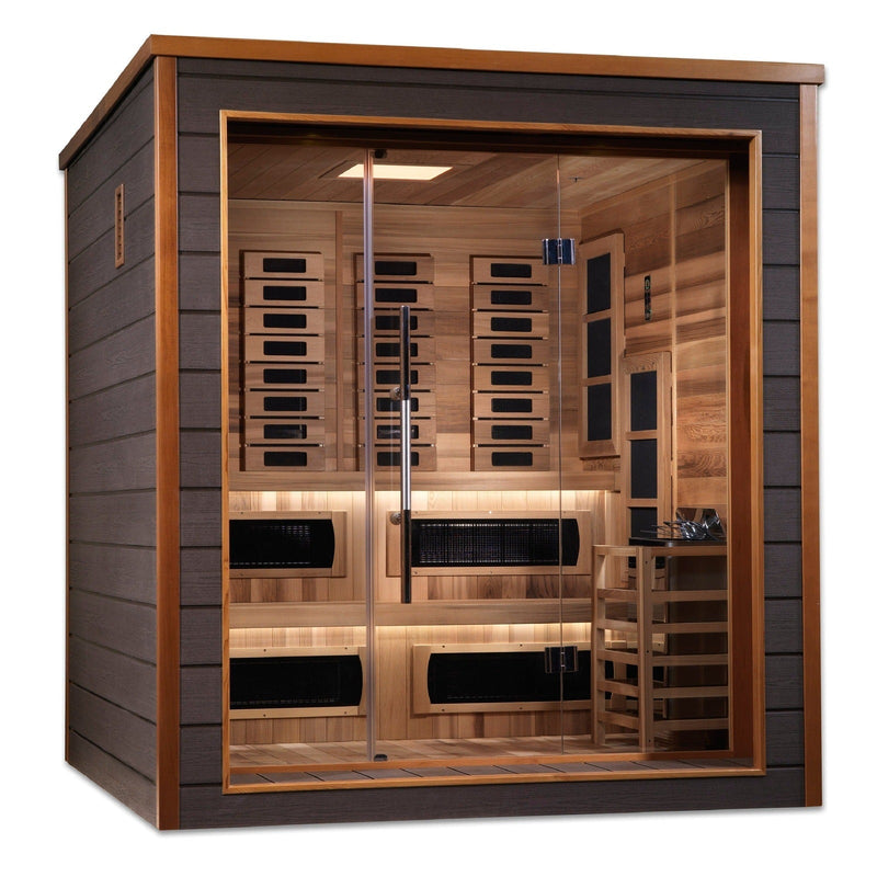 Golden Designs Karlstad 6 Person Outdoor-Indoor PureTech™ Hybrid Full Spectrum Sauna - Canadian Red Cedar Interior - GDI-8226-01