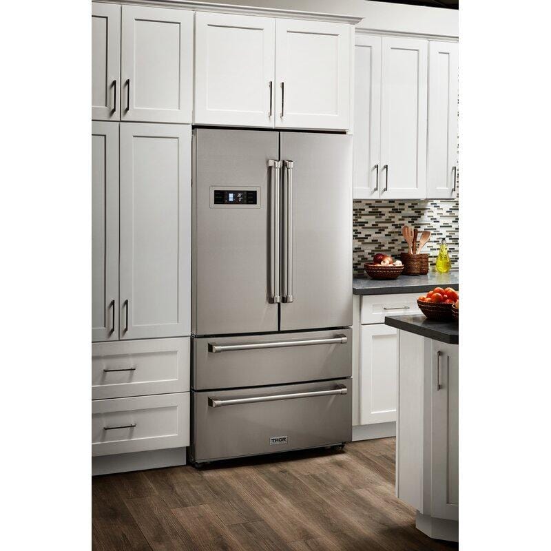 Thor Kitchen Appliance Package - 48 in. Gas Range, Range Hood, Refrigerator, Dishwasher, Microwave Drawer, Wine Cooler, AP-HRG4808U-W-6