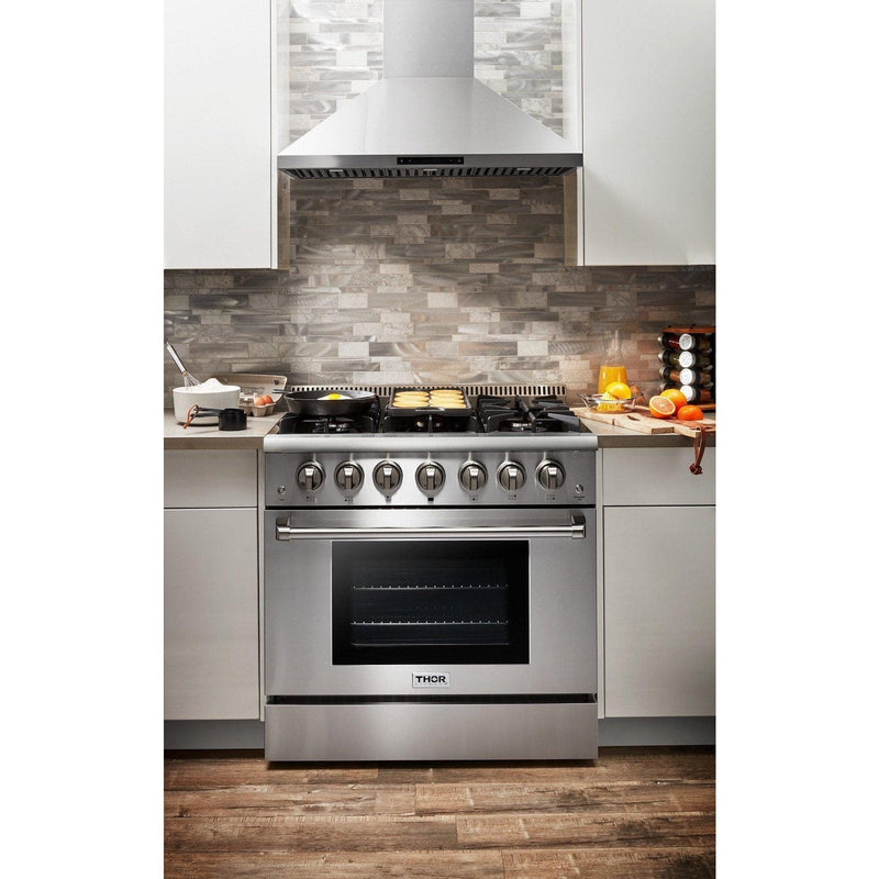 Thor Kitchen 36 in. Natural Gas Range & 36 in. Range Hood Professional Appliance Package, AP-HRG3618U