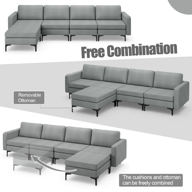 Costway Sofa Modular L-Shaped Sectional with Removable Ottoman Built-In Outlet and USB Ports New - HV10299HS-A+B+E+D