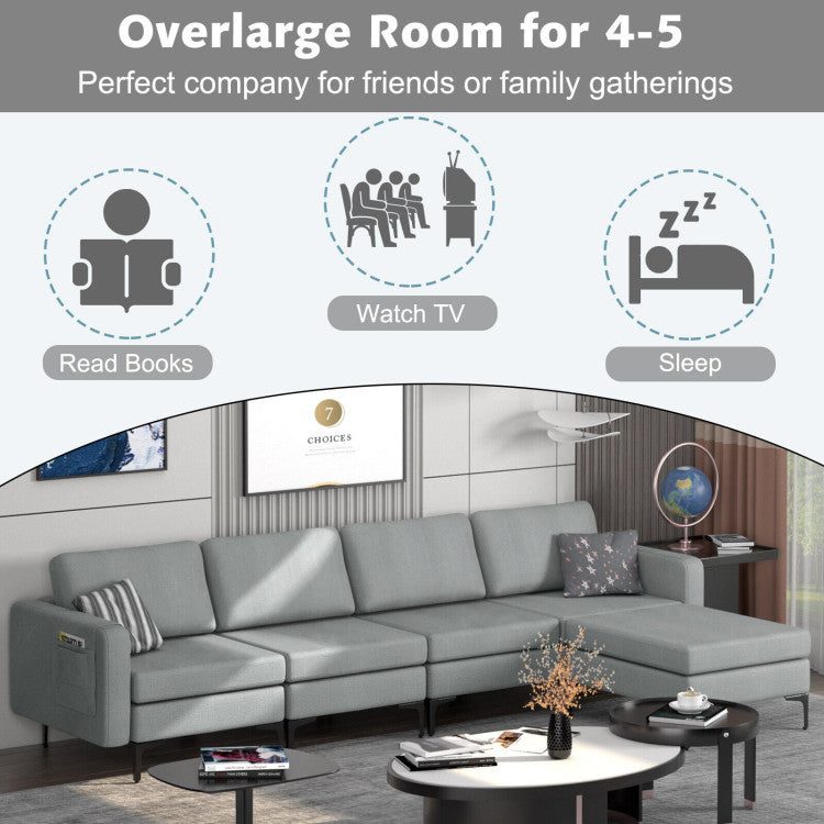 Costway Sofa Modular L-Shaped Sectional with Removable Ottoman Built-In Outlet and USB Ports New - HV10299HS-A+B+E+D