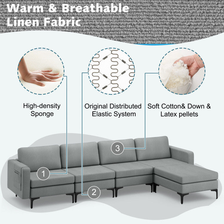 Costway Sofa Modular L-Shaped Sectional with Removable Ottoman Built-In Outlet and USB Ports New - HV10299HS-A+B+E+D