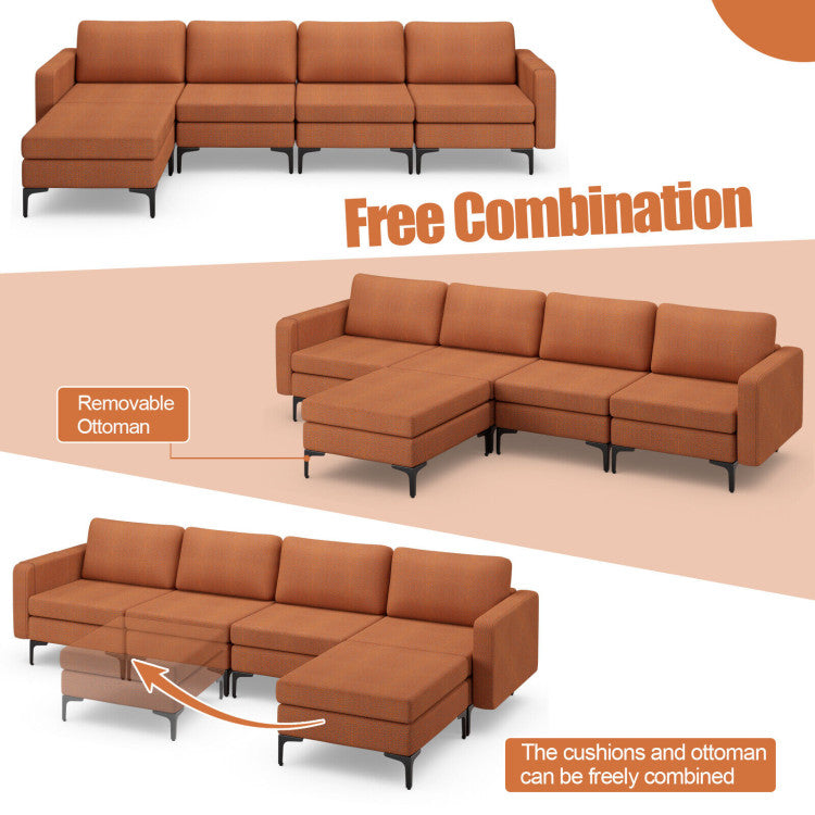 Costway Sofa Modular L-Shaped Sectional with Removable Ottoman Built-In Outlet and USB Ports New - HV10299HS-A+B+E+D