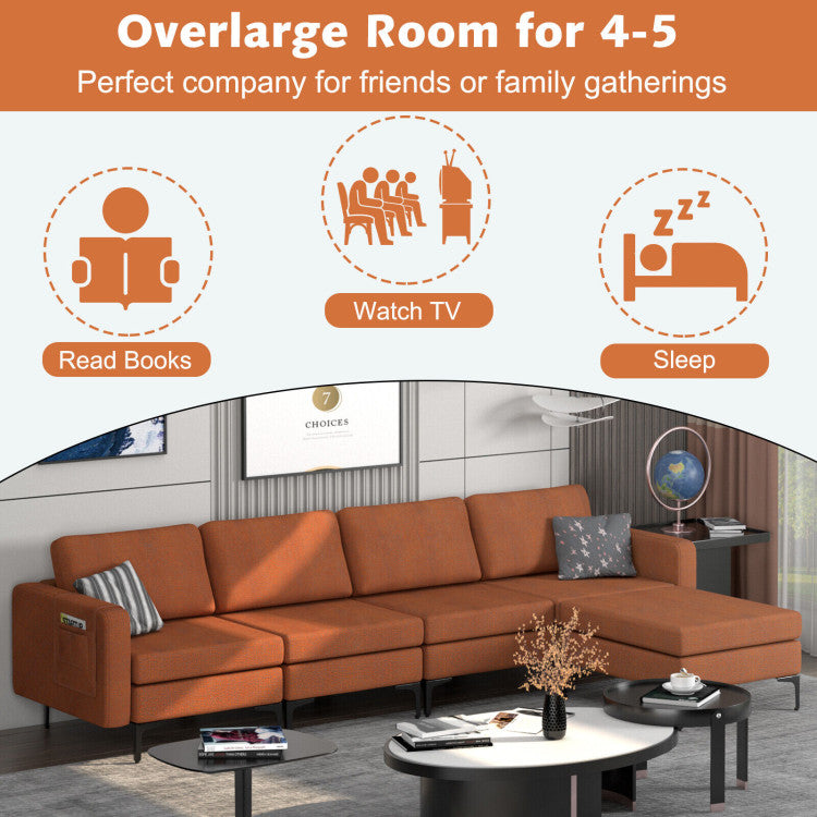 Costway Sofa Modular L-Shaped Sectional with Removable Ottoman Built-In Outlet and USB Ports New - HV10299HS-A+B+E+D