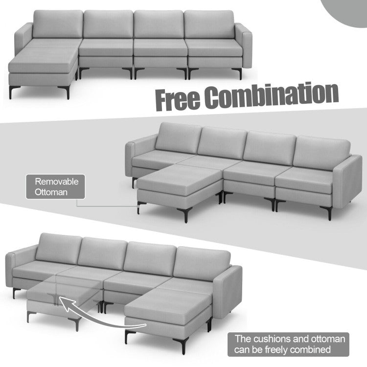 Costway Sofa Modular L-Shaped Sectional with Removable Ottoman Built-In Outlet and USB Ports New - HV10299HS-A+B+E+D