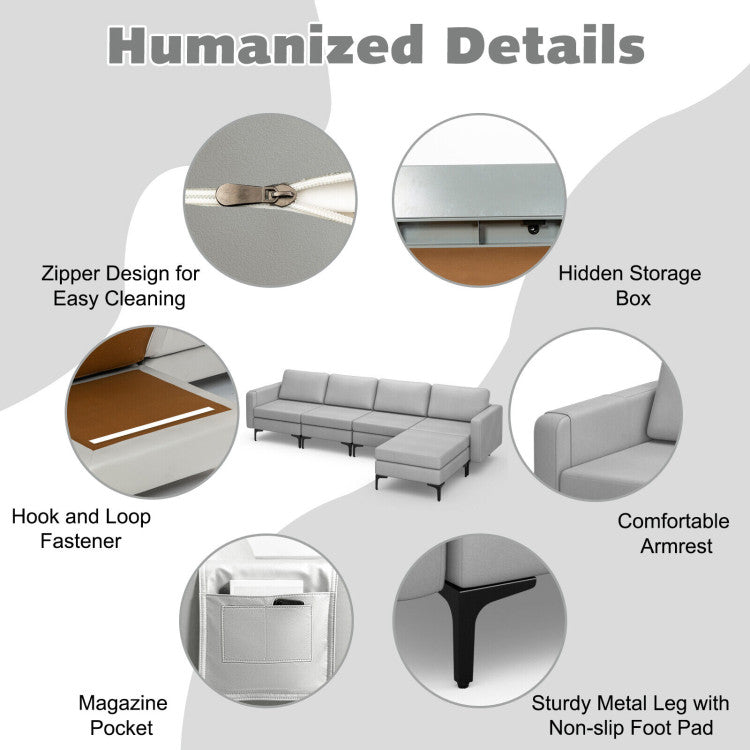 Costway Sofa Modular L-Shaped Sectional with Removable Ottoman Built-In Outlet and USB Ports New - HV10299HS-A+B+E+D