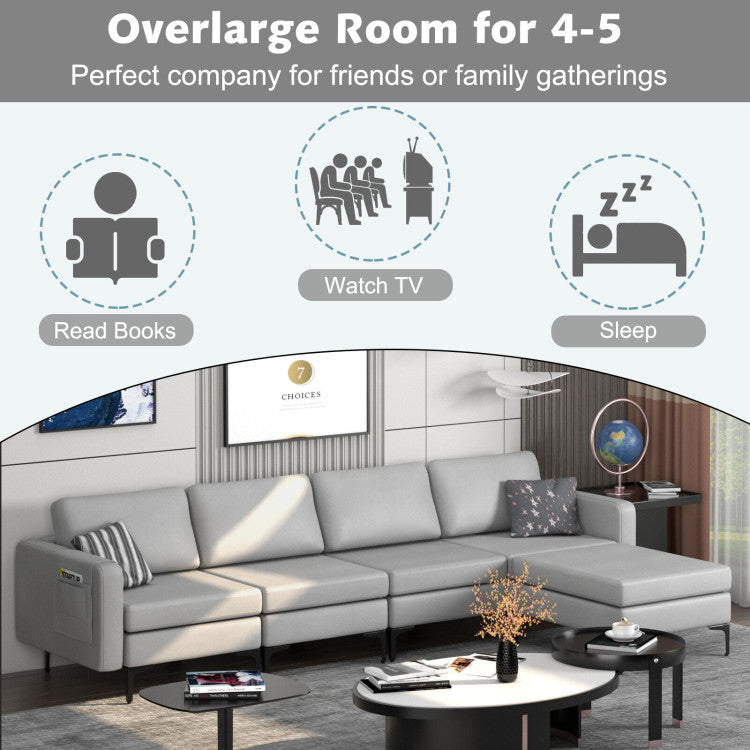 Costway Sofa Modular L-Shaped Sectional with Removable Ottoman Built-In Outlet and USB Ports New - HV10299HS-A+B+E+D