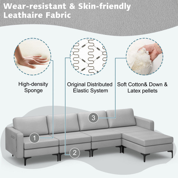 Costway Sofa Modular L-Shaped Sectional with Removable Ottoman Built-In Outlet and USB Ports New - HV10299HS-A+B+E+D