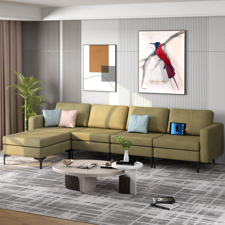 Costway Sofa Modular L-Shaped Sectional with Removable Ottoman Built-In Outlet and USB Ports New - HV10299HS-A+B+E+D