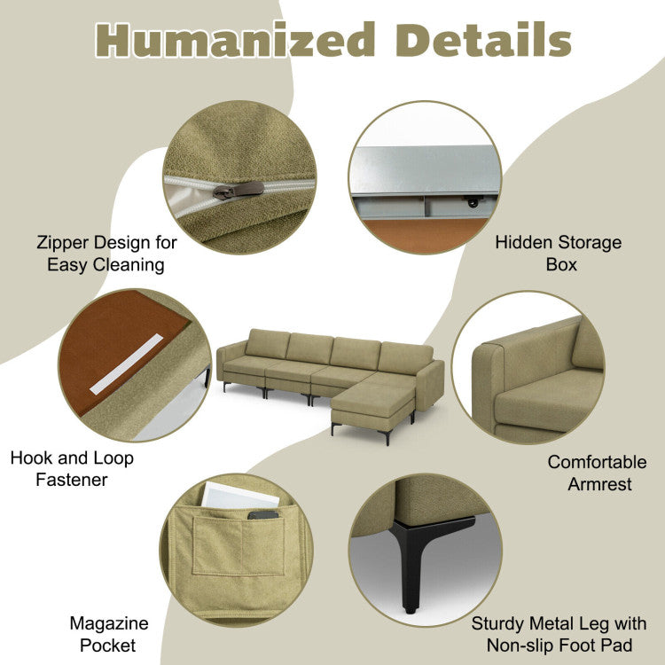 Costway Sofa Modular L-Shaped Sectional with Removable Ottoman Built-In Outlet and USB Ports New - HV10299HS-A+B+E+D