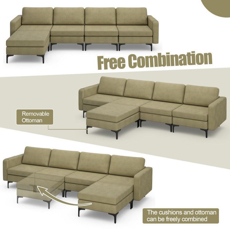 Costway Sofa Modular L-Shaped Sectional with Removable Ottoman Built-In Outlet and USB Ports New - HV10299HS-A+B+E+D