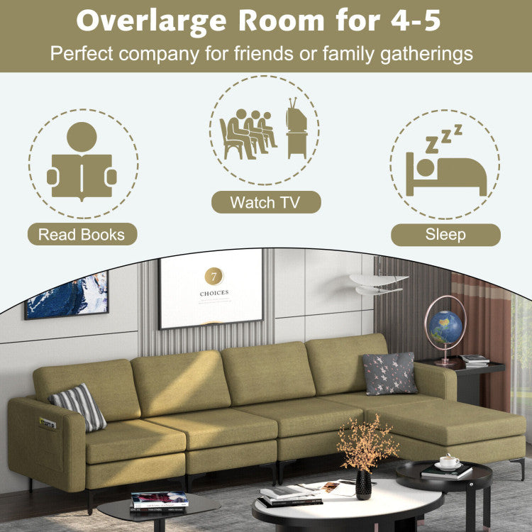 Costway Sofa Modular L-Shaped Sectional with Removable Ottoman Built-In Outlet and USB Ports New - HV10299HS-A+B+E+D