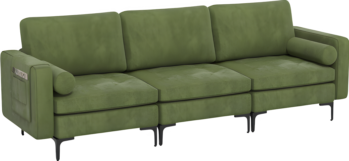 Costway Sofa 3-Seat Sectional with Side Storage Pockets Metal Legs and Ergonomic Backrest New - HV10310GN-A+HV10310GN-B+HV10310GN-E