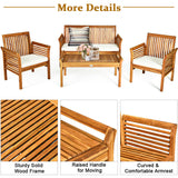 Costway Patio Furniture Set Outdoor Acacia Wood 4 Piece New - HW63884