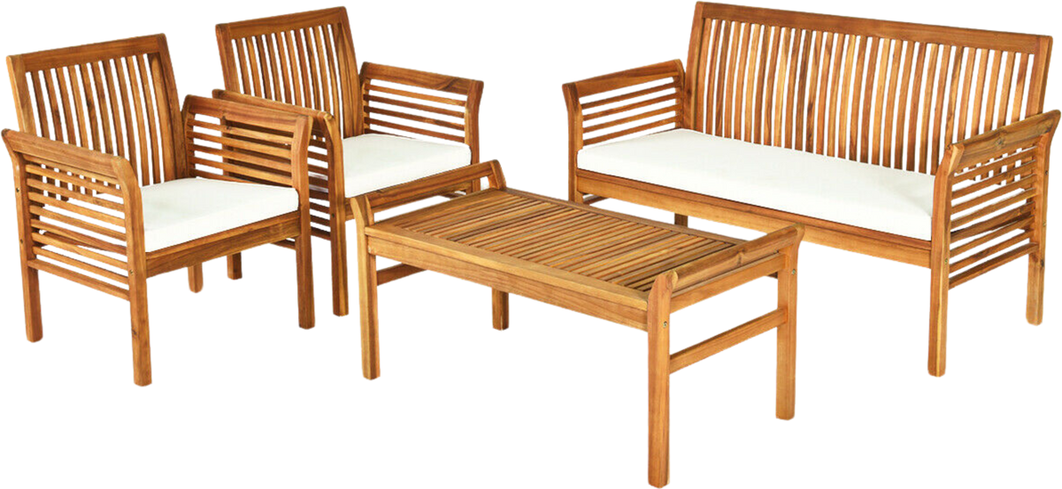 Costway Patio Furniture Set Outdoor Acacia Wood 4 Piece New - HW63884