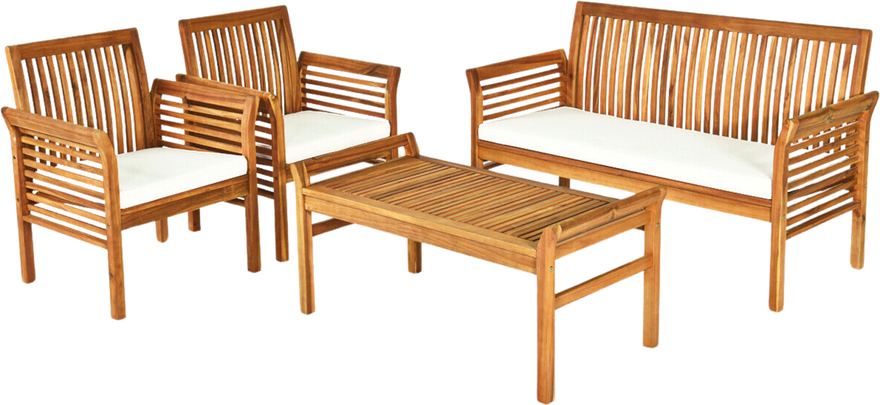 Costway Patio Furniture Set Outdoor Acacia Wood 4 Piece New - HW63884