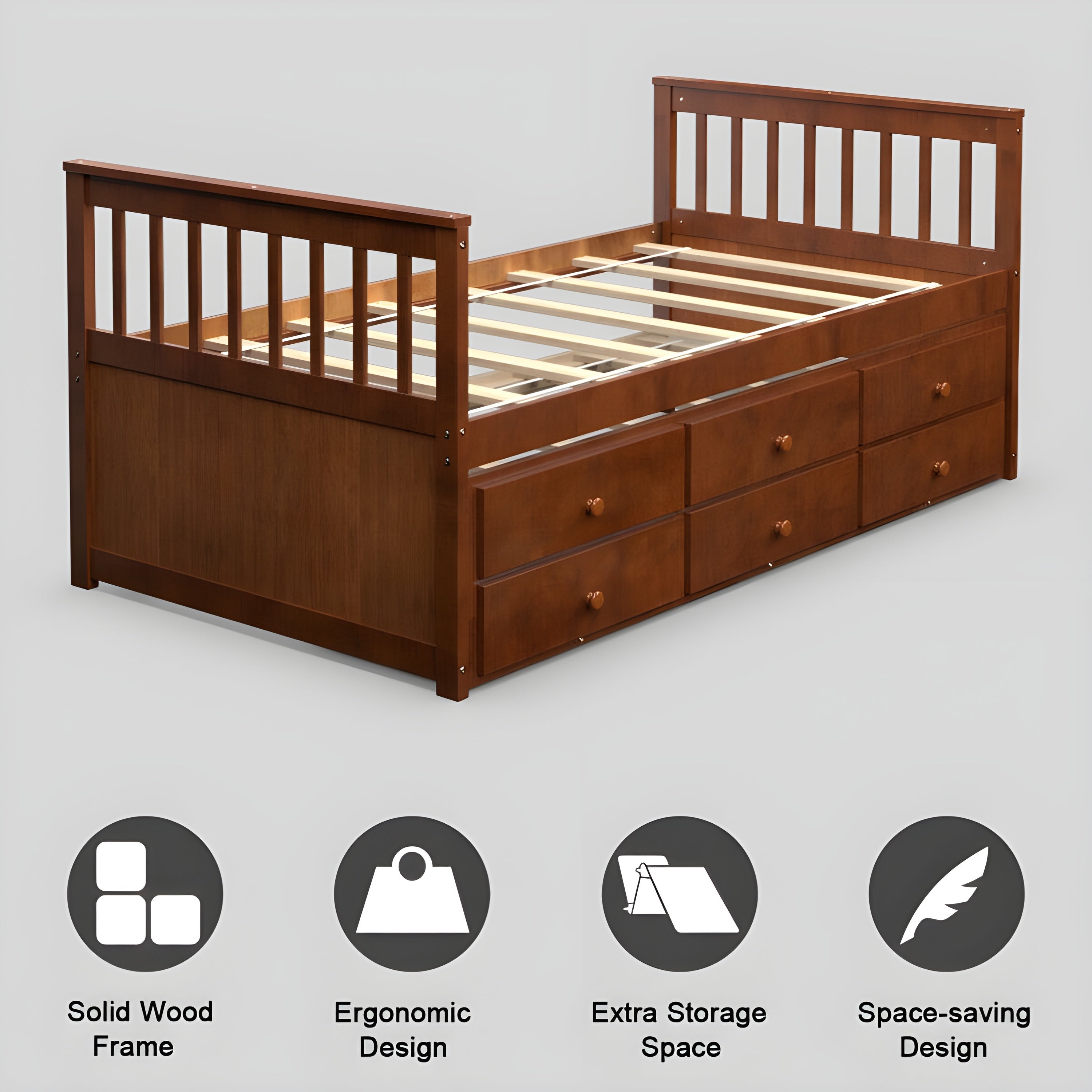 Costway Captain's Bed Twin Size with Trundle Wooden Frame and Built-in Storage Drawers New - HW67134BN+