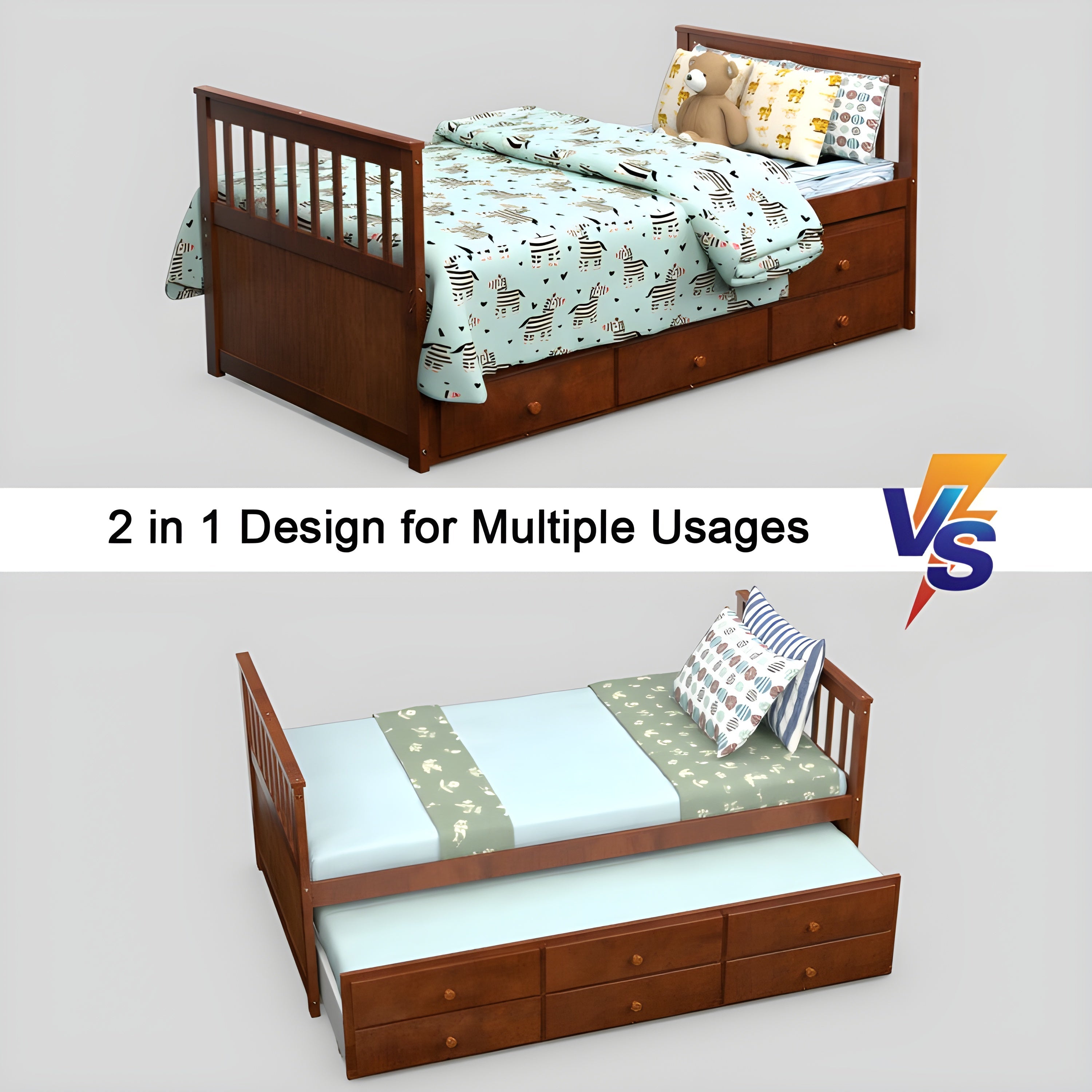 Costway Captain's Bed Twin Size with Trundle Wooden Frame and Built-in Storage Drawers New - HW67134BN+