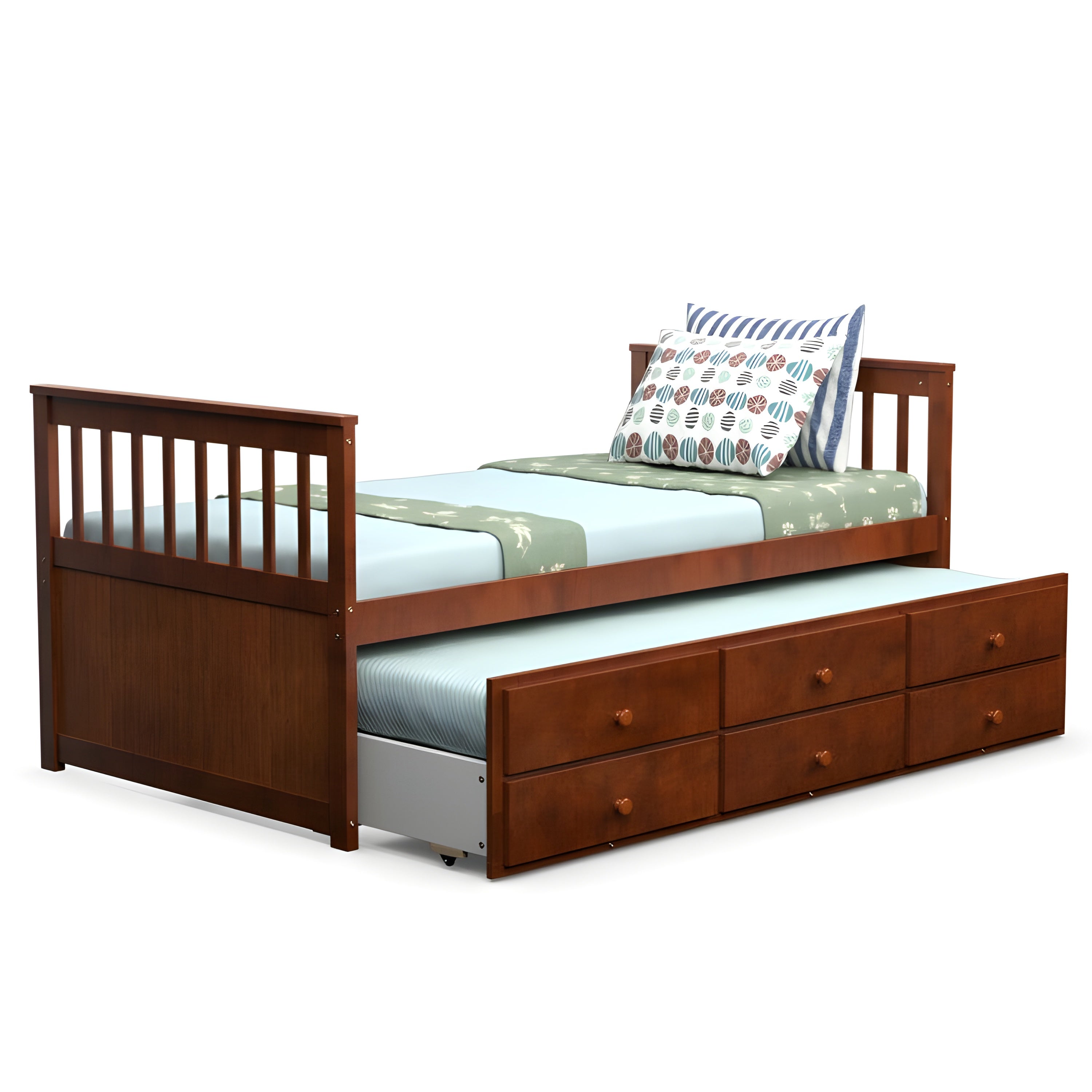 Costway Captain's Bed Twin Size with Trundle Wooden Frame and Built-in Storage Drawers New - HW67134BN+