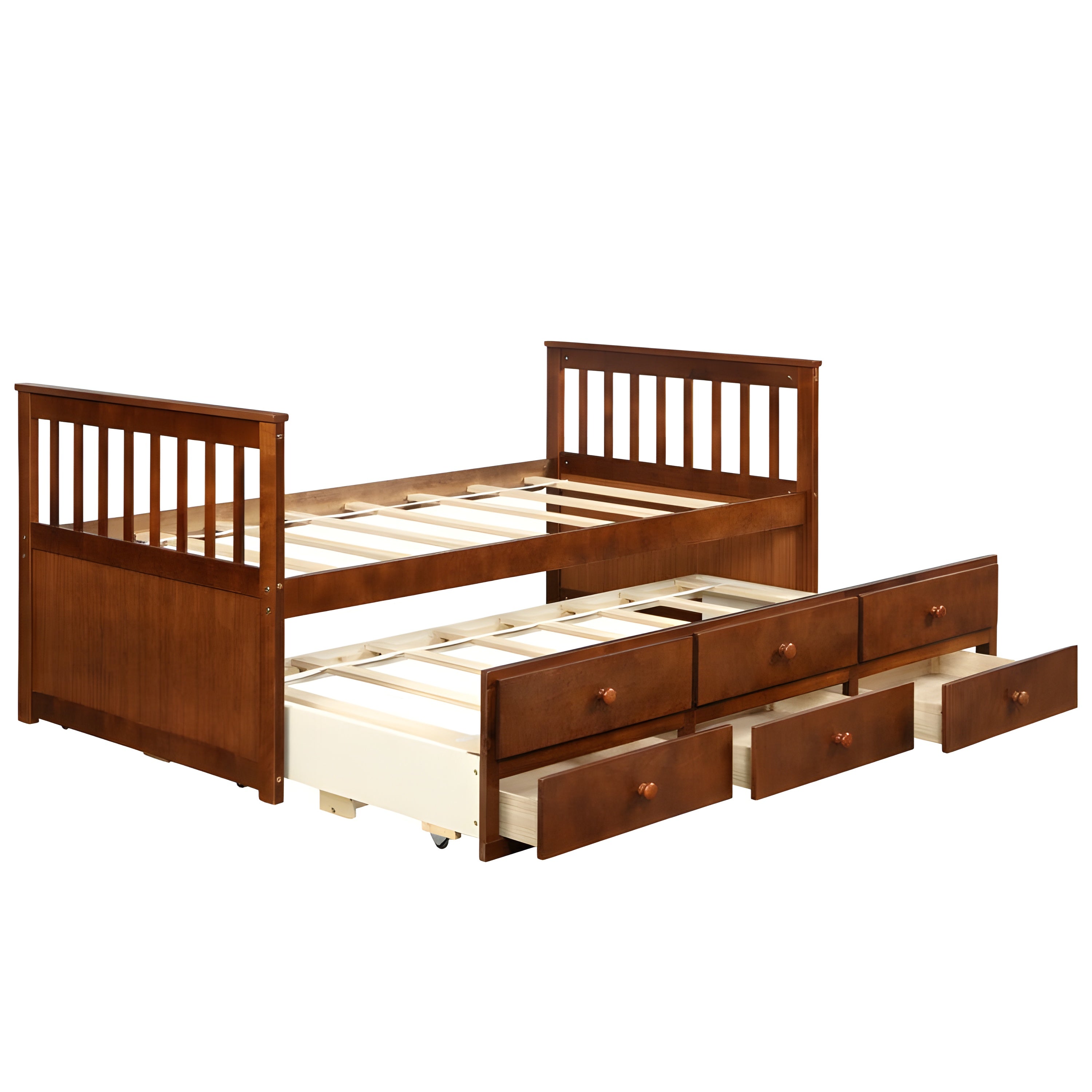 Costway Captain's Bed Twin Size with Trundle Wooden Frame and Built-in Storage Drawers New - HW67134BN+