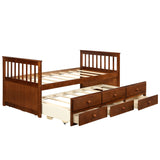 Costway Captain's Bed Twin Size with Trundle Wooden Frame and Built-in Storage Drawers New - HW67134BN+