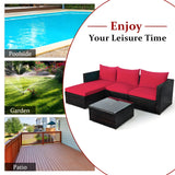 Costway Patio Furniture Set 5 Pieces Rattan Sectional with Cushions and Coffee Table New - HW67769BRE+