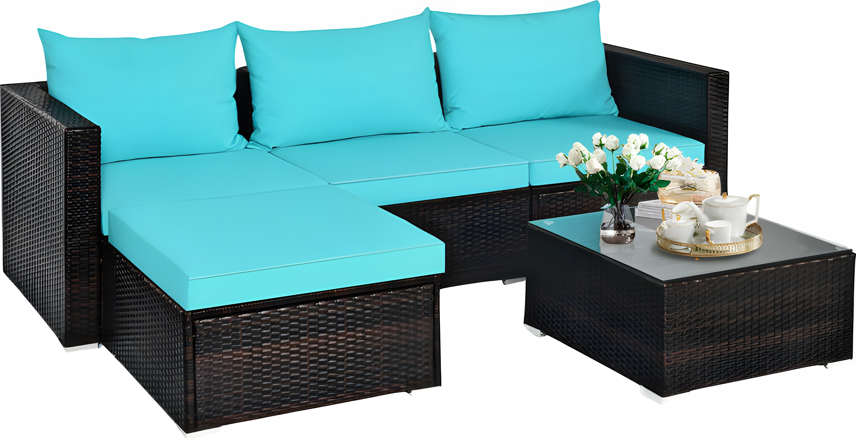 Costway Patio Furniture Set 5 Pieces Rattan Sectional with Cushions and Coffee Table New - HW67769BRE+