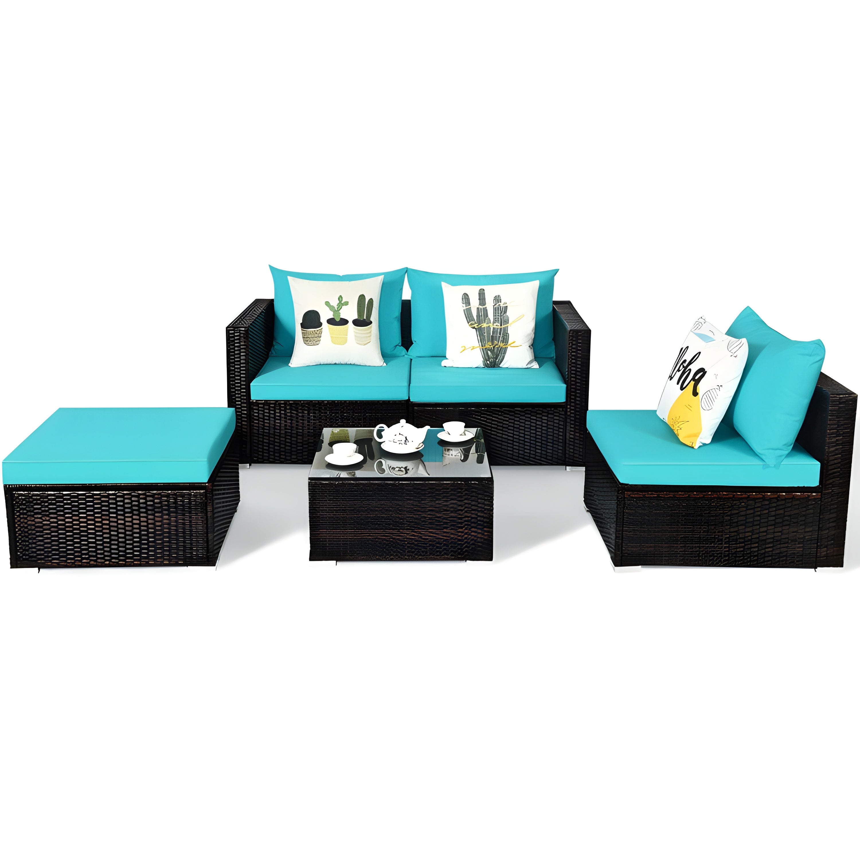 Costway Patio Furniture Set 5 Pieces Rattan Sectional with Cushions and Coffee Table New - HW67769BRE+