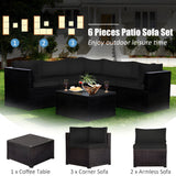 Costway Patio Furniture 6 Pcs Rattan Sectional Sofa Set with Cushions and Coffee Table New - HW70624DK+