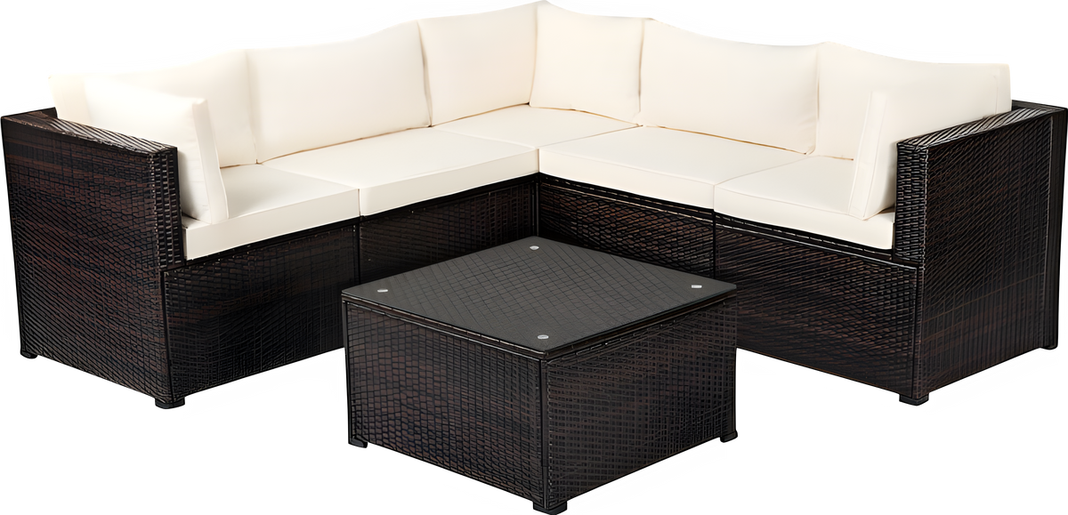 Costway Patio Furniture 6 Pcs Rattan Sectional Sofa Set with Cushions and Coffee Table New - HW70624DK+