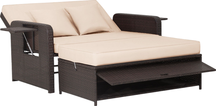 Costway Patio Rattan Loveseat Sofa and Multipurpose Ottoman with Adjustable Backrest Dark Brown New - HW70644BN+